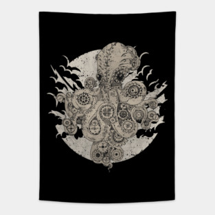 Retro Futurism Steampunk Adventure Octopus 4 Tapestry