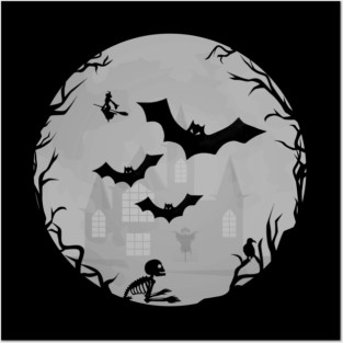 Spooky Halloween Bats Scene Cheeky Witch® Posters and Art