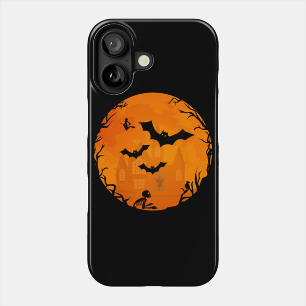 Orange and Black Spooky Halloween Bats Scene Cheeky Witch® Phone Case by Cheeky Witch