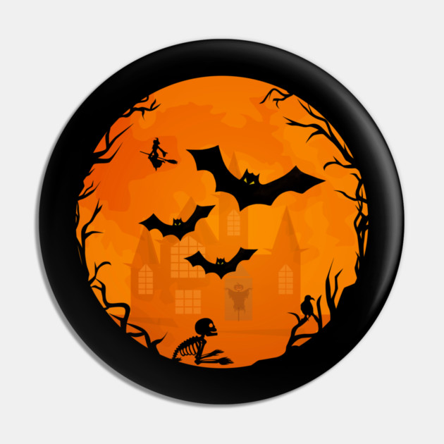 Orange and Black Spooky Halloween Bats Scene Cheeky Witch® Pin by Cheeky Witch