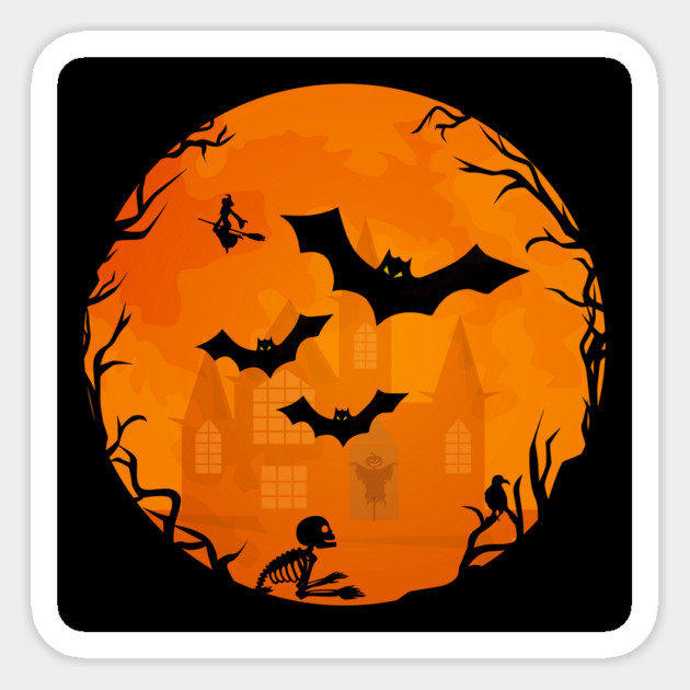 Orange and Black Spooky Halloween Bats Scene Cheeky Witch® Sticker by Cheeky Witch