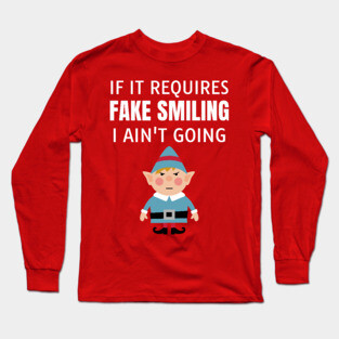 Fake Smiling Angry Christmas Elf Long Sleeve T-Shirt