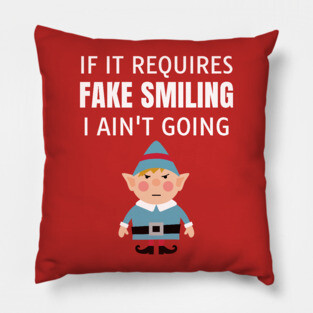 Fake Smiling Angry Christmas Elf Pillow
