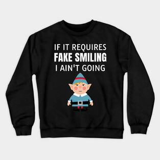 Fake Smiling Angry Christmas Elf Crewneck Sweatshirt