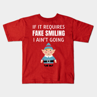 Fake Smiling Angry Christmas Elf Kids T-Shirt