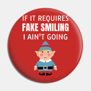 Fake Smiling Angry Christmas Elf Pin