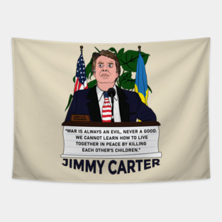 War is always an evil Never a good - Jimmy Carter Ukrainian American Flag Tapestry