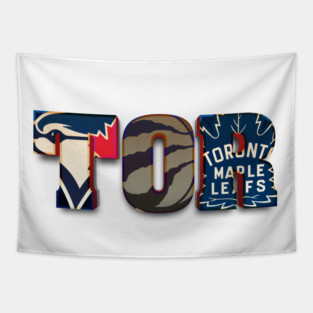 Toronto Sports Teams inset into abberivated Font Text Tapestry
