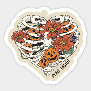 Dead Inside Floral Skeleton Halloween Sticker