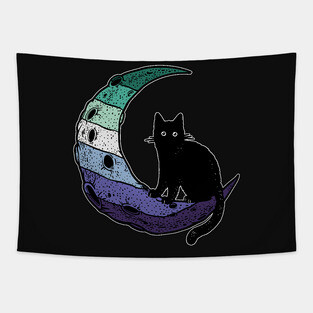 Gay Man Pride Cat Moon Tapestry