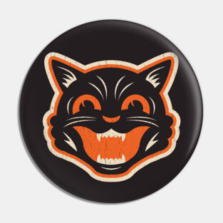 Vintage Halloween Black Cat - Distressed Pin