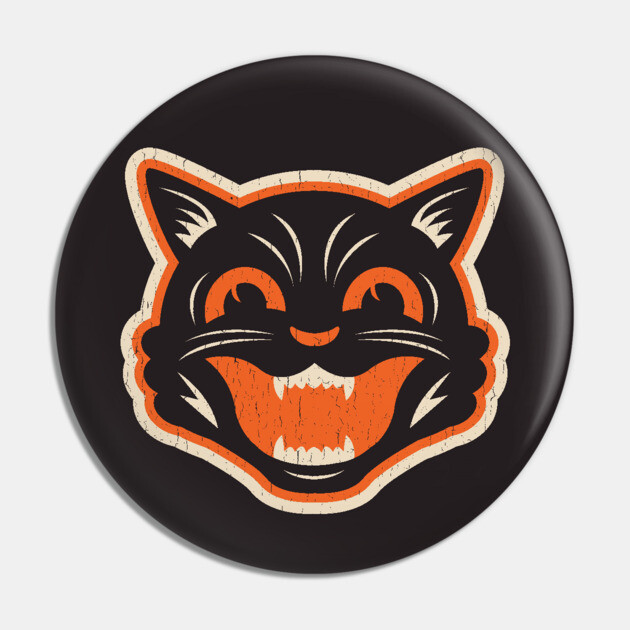 Vintage Halloween Black Cat - Distressed Pin by Kappacino Creations
