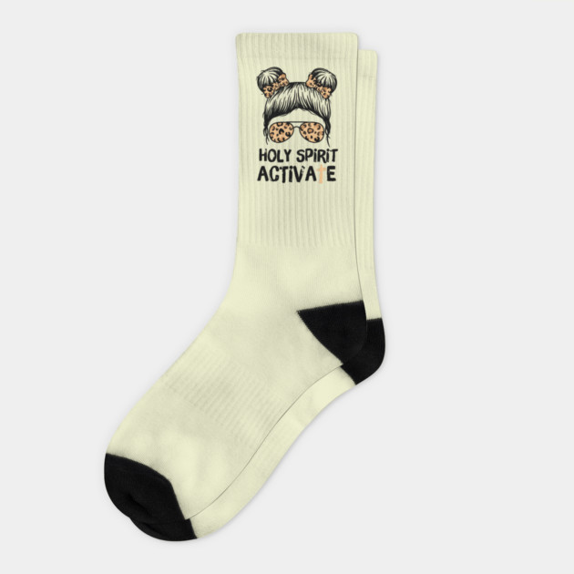 Holy Spirit Activate Leopard Messy Bun Girl Socks by The WYLD Tribe