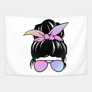 Messy Bun with Gradient Bow and Sunglasses Tapestry