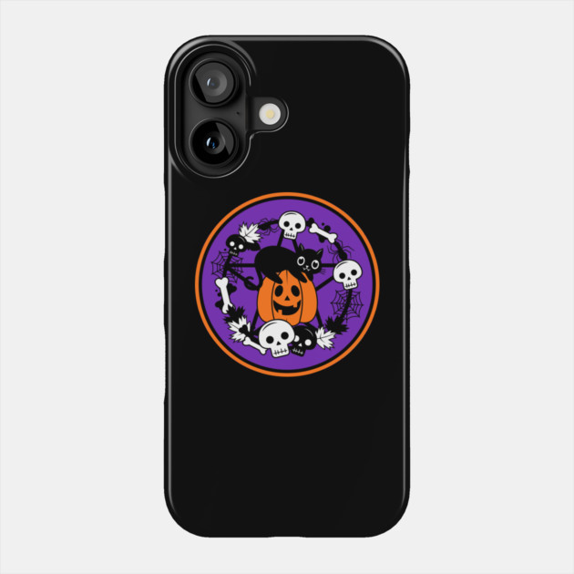 Halloween Cat and Pumpkin Pentacle Wreath Cheeky Witch® Phone Case by Cheeky Witch