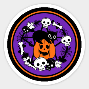 Halloween Cat and Pumpkin Pentacle Wreath Cheeky Witch® Magnet