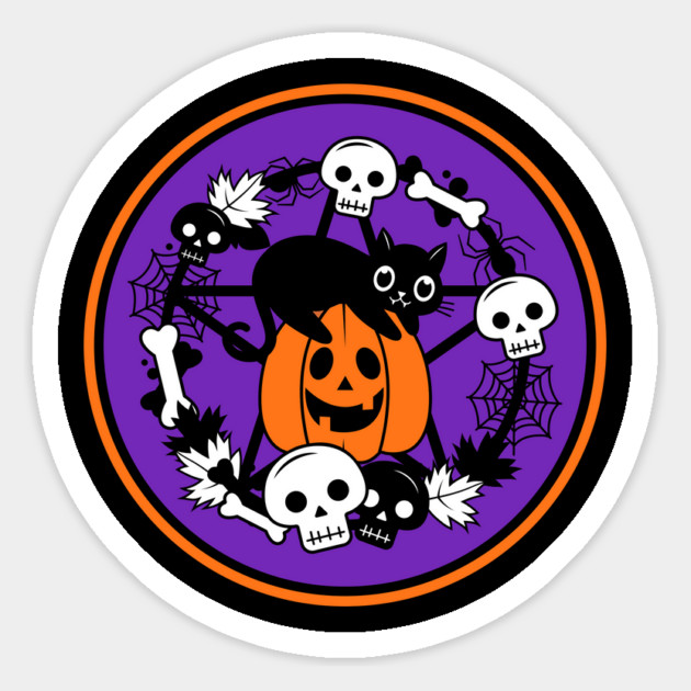 Halloween Cat and Pumpkin Pentacle Wreath Cheeky Witch® Magnet by Cheeky Witch