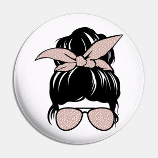 Messy Bun with Pink Polka Dots - Headband and Sunglasses Pin
