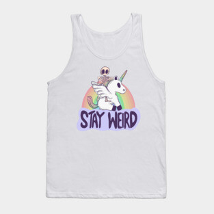 Stay Weird - Skeleton Rides a Unicorn into the Surreal Tank Top