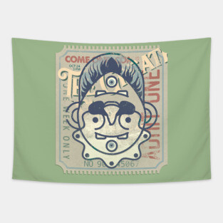 Topsy Turvey Upside Down Circus Ticket Tapestry