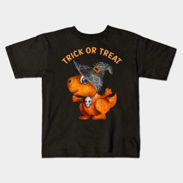 Trick or treat cute dinosaur Kids T-Shirt by Prinyos