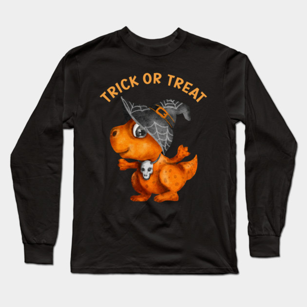 Trick or treat cute dinosaur Long Sleeve T-Shirt by Prinyos