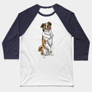 English Shepherd | Sable and White | Cute Dog Art Baseball T-Shirt