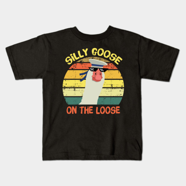 Retro Silly Goose On The Loose Kids T-Shirt by teewyld