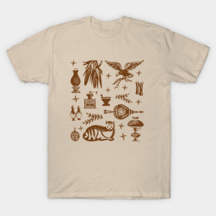 Vintage Pyrex Pattern - Early American - Cat (Brown) T-Shirt