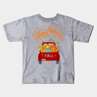 Happy Harvest Fall Season Pumpkin Truck Kids T-Shirt