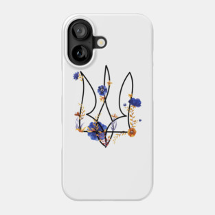 Ukrainian trident with watercolor flowers Phone Case