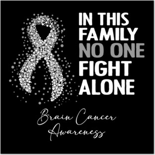 In This Family Nobody Fights Alone Team Brain Cancer Warrior Support Brain Cancer Warrior Gifts Posters and Art
