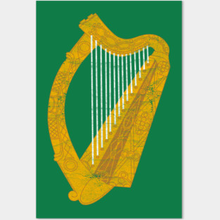 Irish Harp Flag - Vintage Look Design Posters and Art