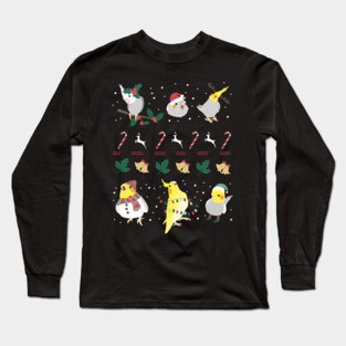 ugly christmas cockatiel pattern Long Sleeve T-Shirt
