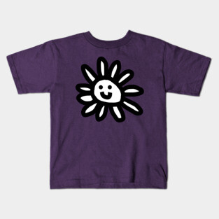 Black and White Daisy Flower Smiley Face Graphic Kids T-Shirt