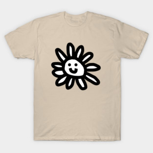 Black and White Daisy Flower Smiley Face Graphic T-Shirt