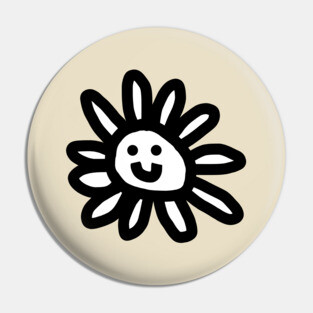 Black and White Daisy Flower Smiley Face Graphic Pin