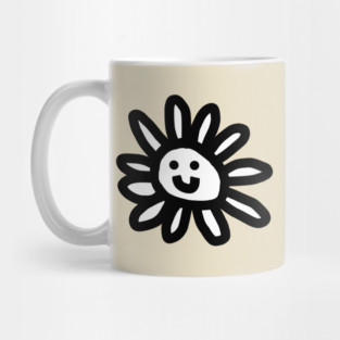 Black and White Daisy Flower Smiley Face Graphic Mug