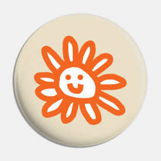 Orange Daisy Flower With Smiley Face Pin