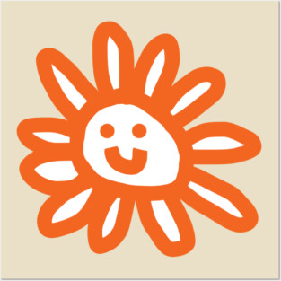 Orange Daisy Flower With Smiley Face Posters and Art