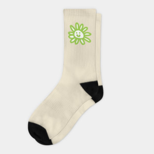 Green Daisy Flower Smiley Face Graphic Socks