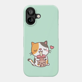 Cute Calico Cat Loves Drinking Boba Tea Phone Case