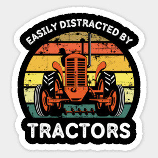 Retro Easily Distracted By Tractors Sticker