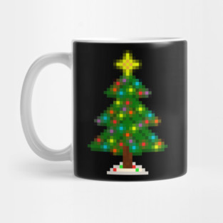 Pixel Christmas Tree with Glowing Lights (Black) Mug