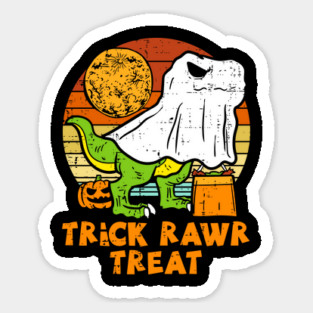 Trick Rawr Treat Dinosaur Ghost T-rex Halloween Sticker