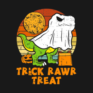Trick Rawr Treat Dinosaur Ghost T-rex Halloween T-Shirt