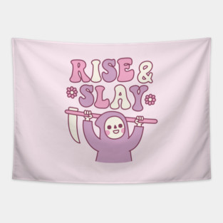Cute Grim Reaper Rise And Slay Funny Retro Tapestry