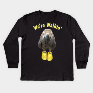 African Grey Parrot Walking Exercise Kids Long Sleeve T-Shirt