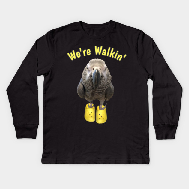 African Grey Parrot Walking Exercise Kids Long Sleeve T-Shirt by Einstein Parrot