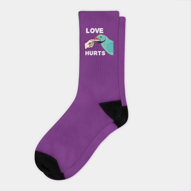 Love Hurts Blue Indian Ringneck Male Parrot Biting Socks by Einstein Parrot